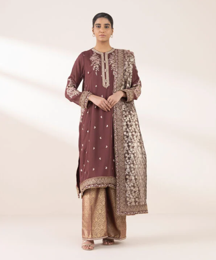 Sapphire: 3 Piece - Embroidered Chiffon Suit (Ready to wear)