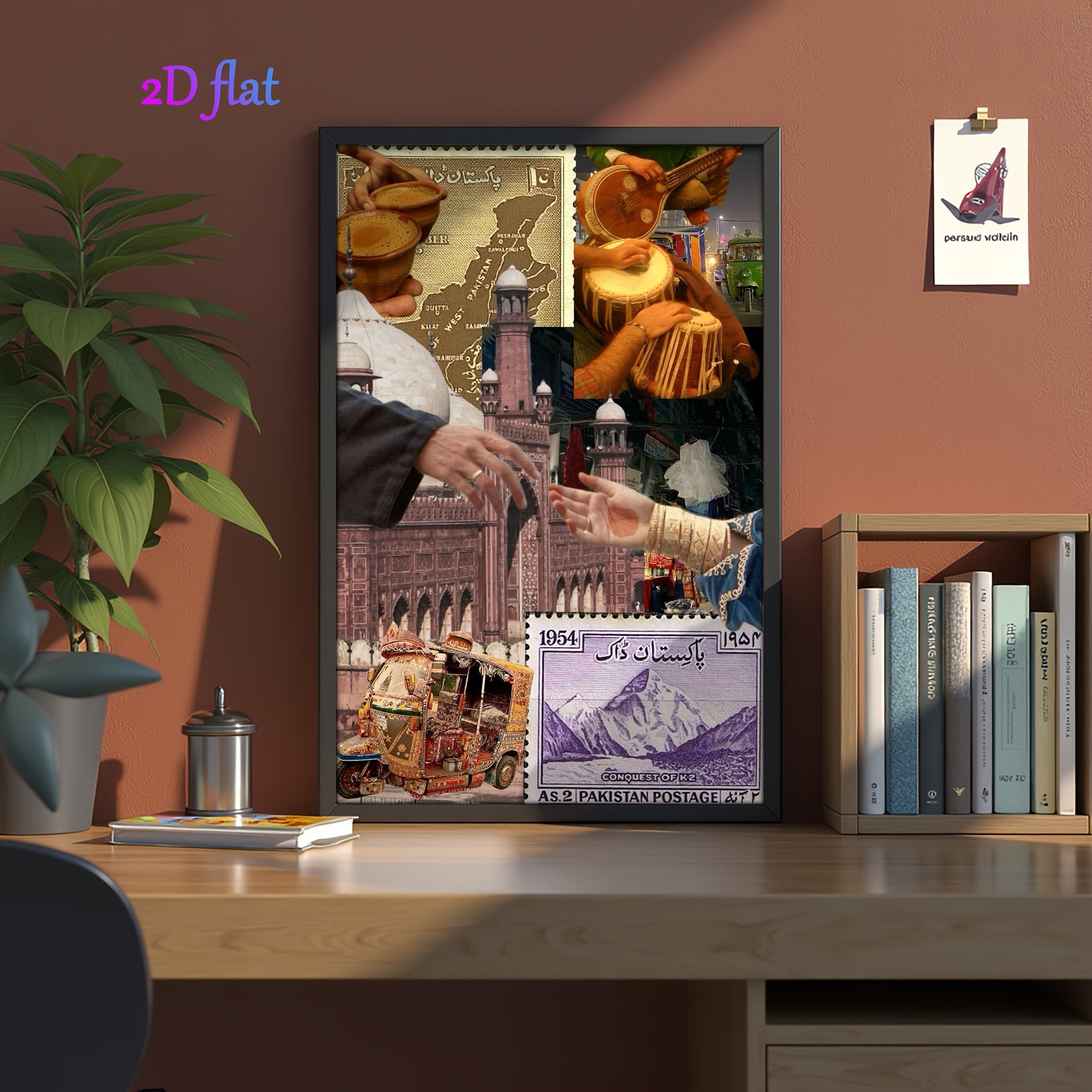 1pc, Wooden Picture, Pakistani-Style Collage, Wooden Core, Solid Wood Frame, Wall Decoration, Printed Oil Painting, Mural, Hanging Art Piece, Suitable for Living Room, Bedroom, Study, Restaurant, Cafe, Bar, Garage, Indoor Dec