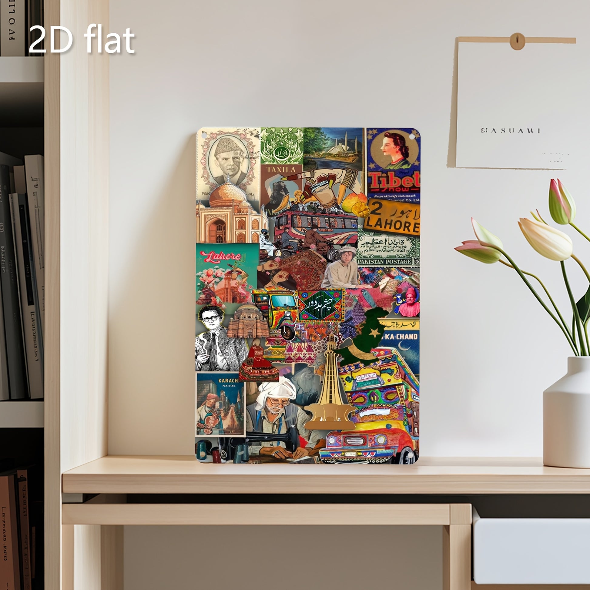[2D Flat] 1pc, 2D Flat, Iron Plate Painting, Collage of Pakistan, Metal Plaque, Pre-Drilled Holes, Weather-Resistant Iron Art, Exquisite Printed Art, Wall Art, Hanging Art, Indoor Decoration, Restaurant, Living Room Decoratio