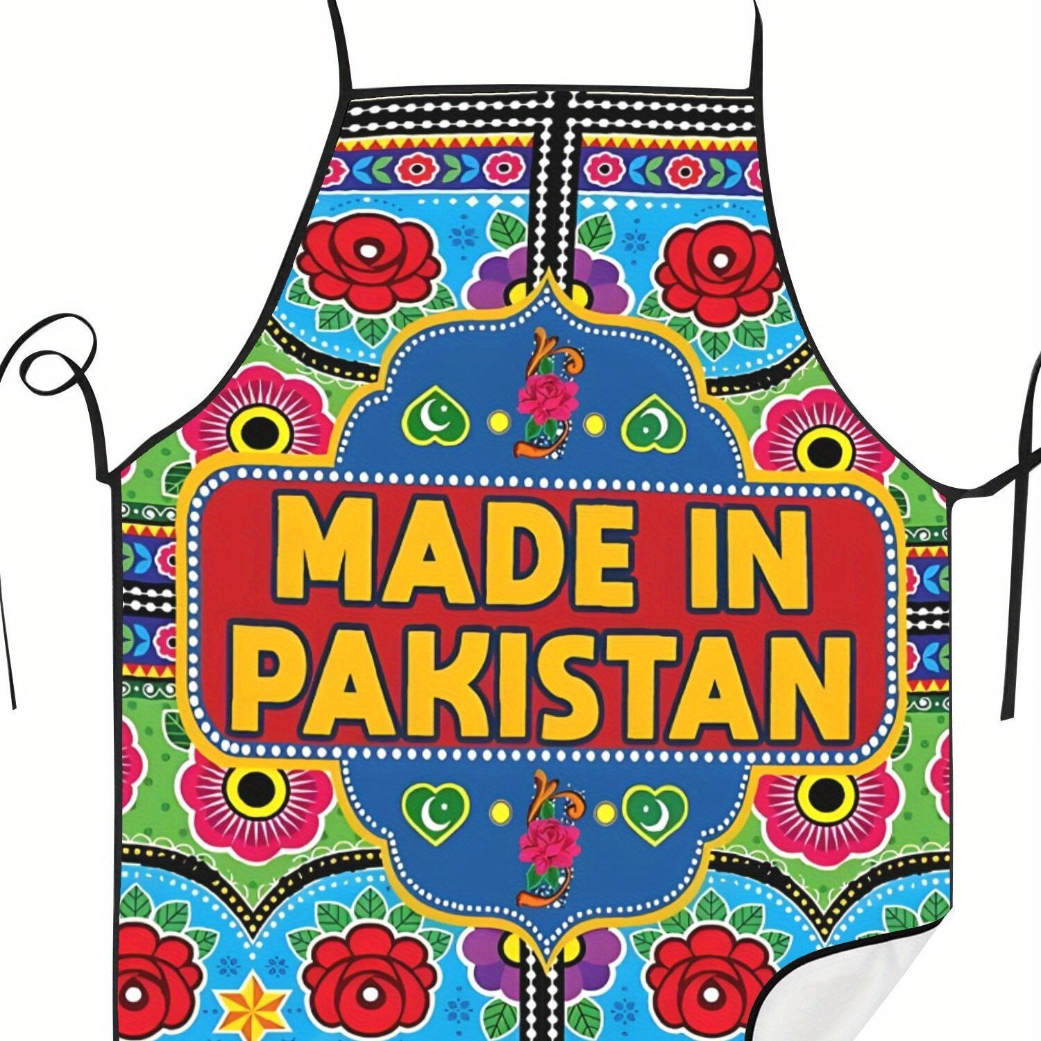 Vintage Truck Adjustable Cooking Apron - Unisex Kitchen Apron with Vibrant Floral Print, "Made in Pakistan" Text, Adjustable Neck Strap & Ties, Durable Fabric for Home Cooking & Cultural Enthusiasts, Culinary Attire, Cultural