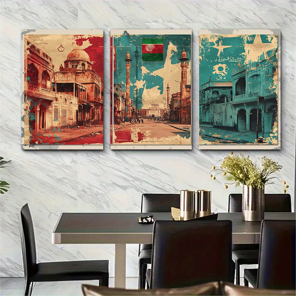 3pcs, 2D Flat Framed wall art - 40.64x60.96 cm, Pakistan Poster Set, Vintage Pakistani Street Art Prints, Islamic Art, Folk Art Poster, Arabic Indian Art, Muslim Gift, Wall Print, 2D Flat