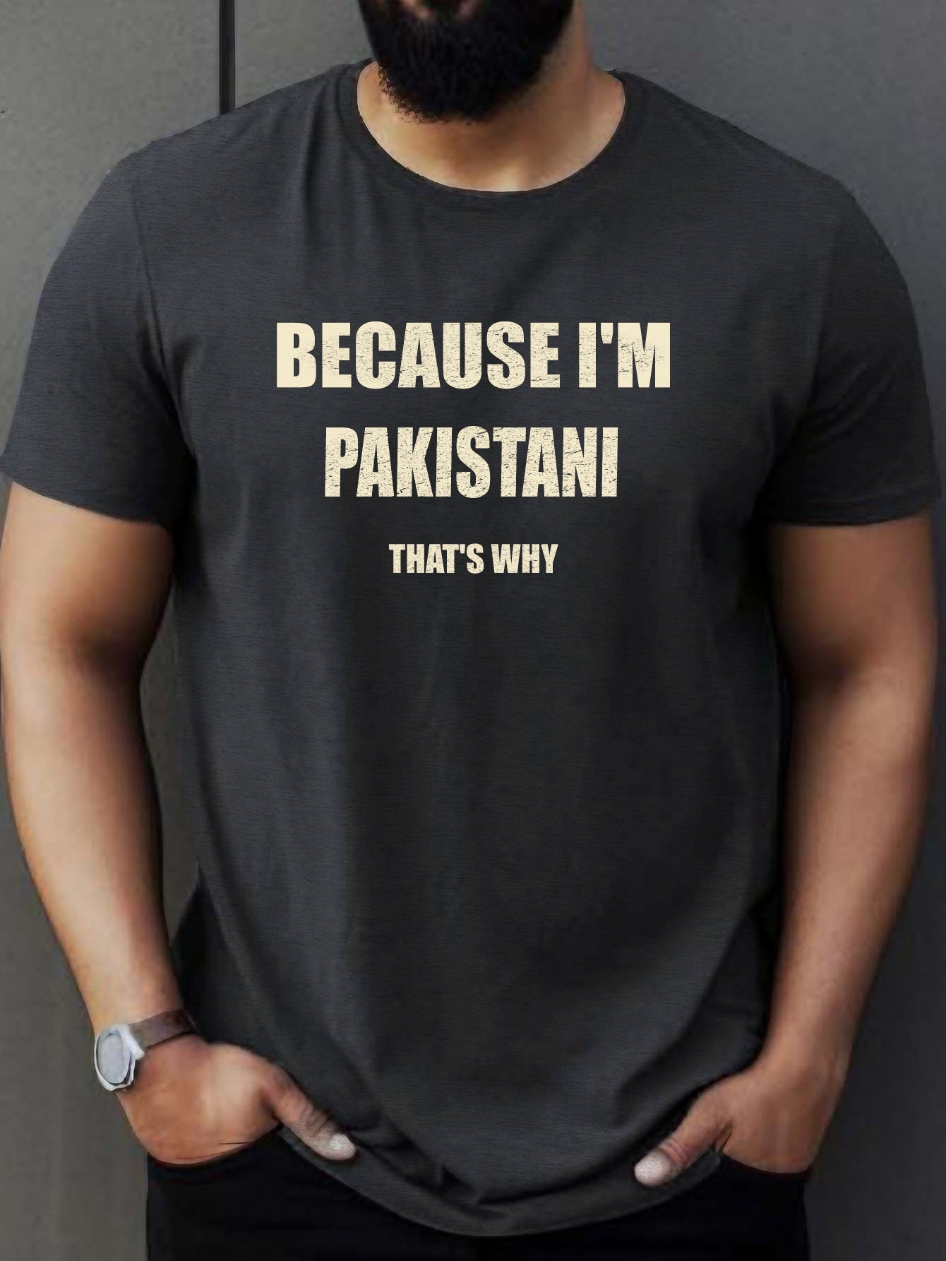 Men'S Casual Short Sleeve T-Shirt - "Because I'm Pakistani That'S Why" Print, Black with Yellow Text, Lightweight Summer Tee for Casual Attire, Comfortable Fit