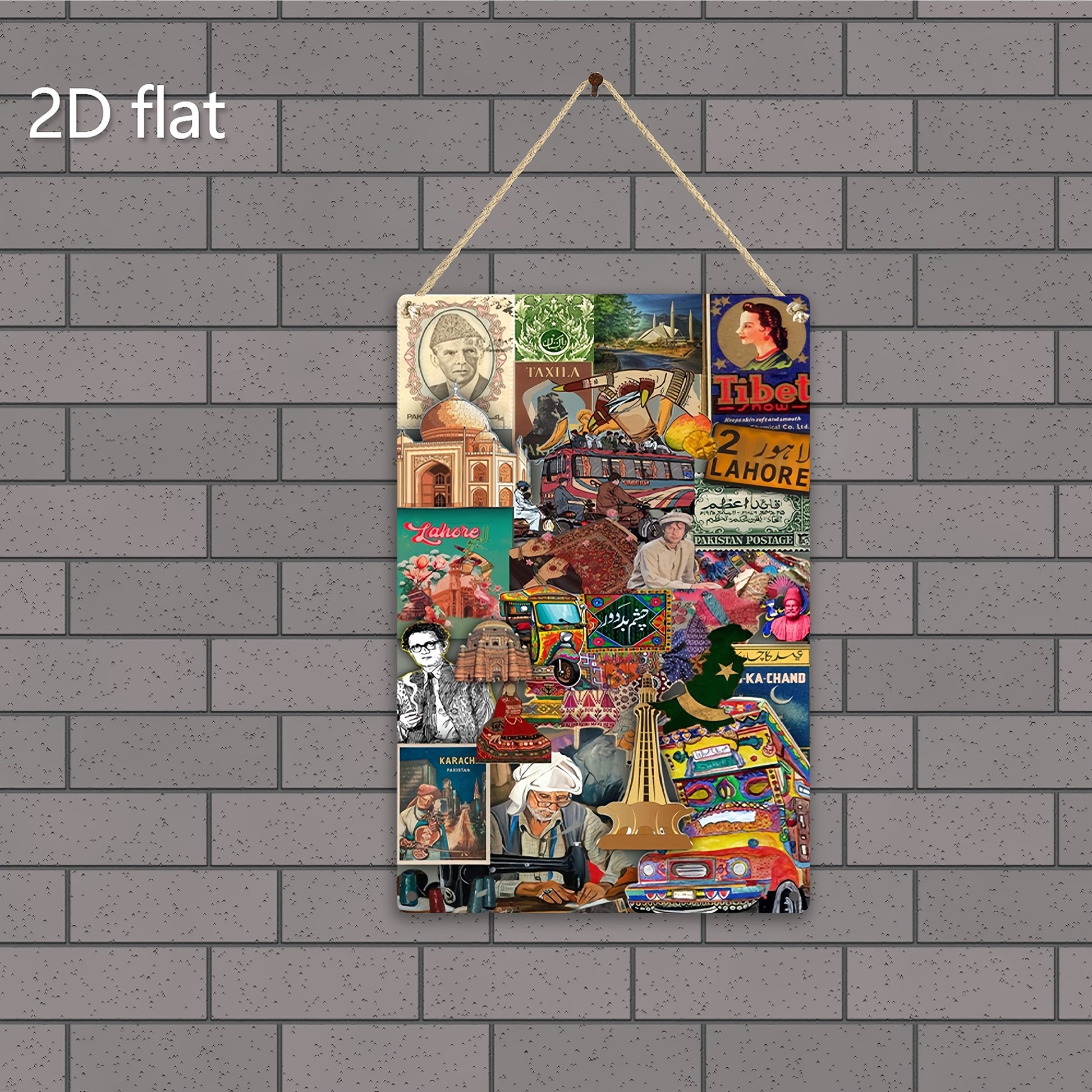 [2D Flat] 1pc, 2D Flat, Iron Plate Painting, Collage of Pakistan, Metal Plaque, Pre-Drilled Holes, Weather-Resistant Iron Art, Exquisite Printed Art, Wall Art, Hanging Art, Indoor Decoration, Restaurant, Living Room Decoratio