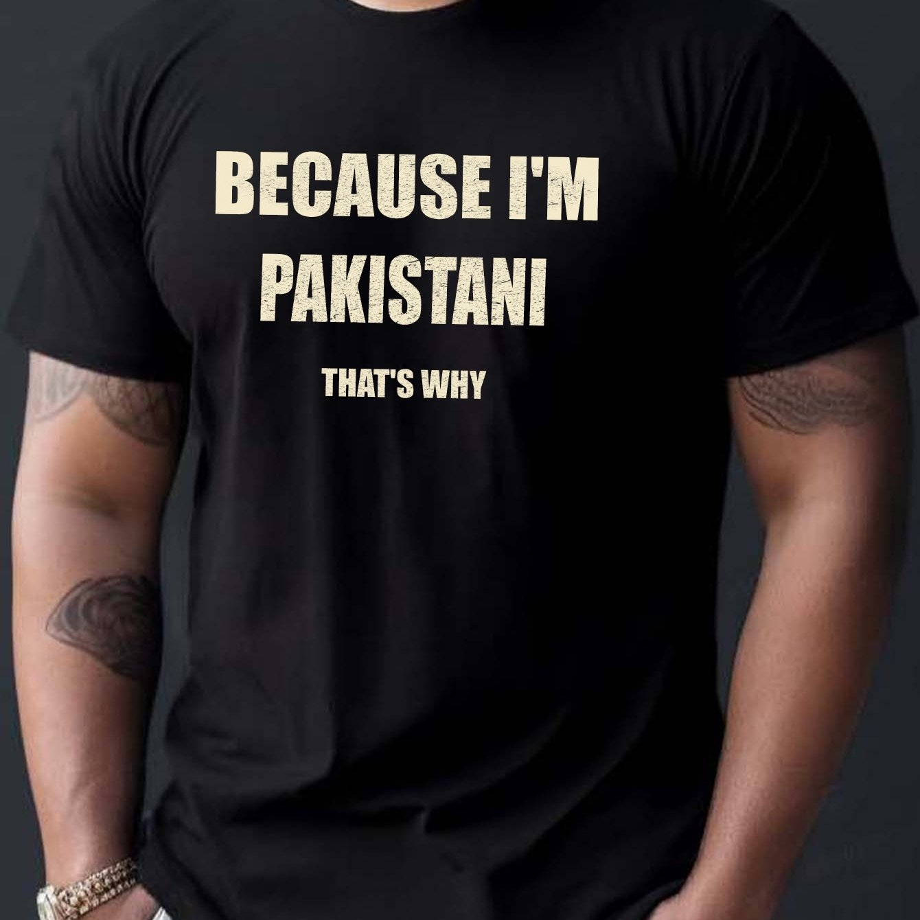 Men'S Casual Short Sleeve T-Shirt - "Because I'm Pakistani That'S Why" Print, Black with Yellow Text, Lightweight Summer Tee for Casual Attire, Comfortable Fit