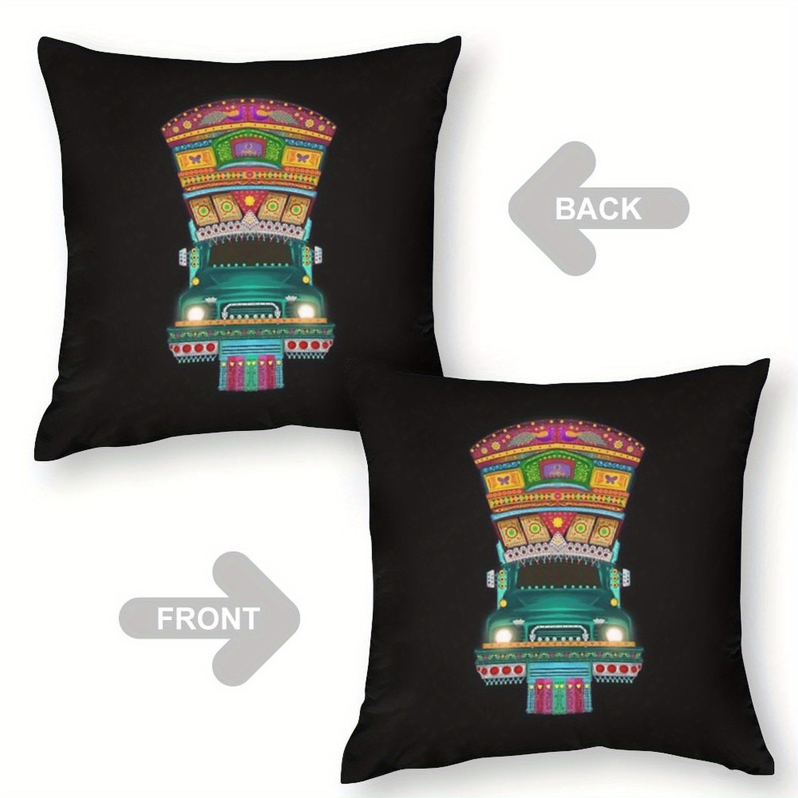 1pc Vibrant Pakistani Truck Art Sofa Pillowcase - Double-Sided Polyester, Colorful Traditional Design with Intricate Patterns, Perfect for Bedroom & Living Room Decor (Pillow Insert Not Included), Decorative Pillow Cover | Tr