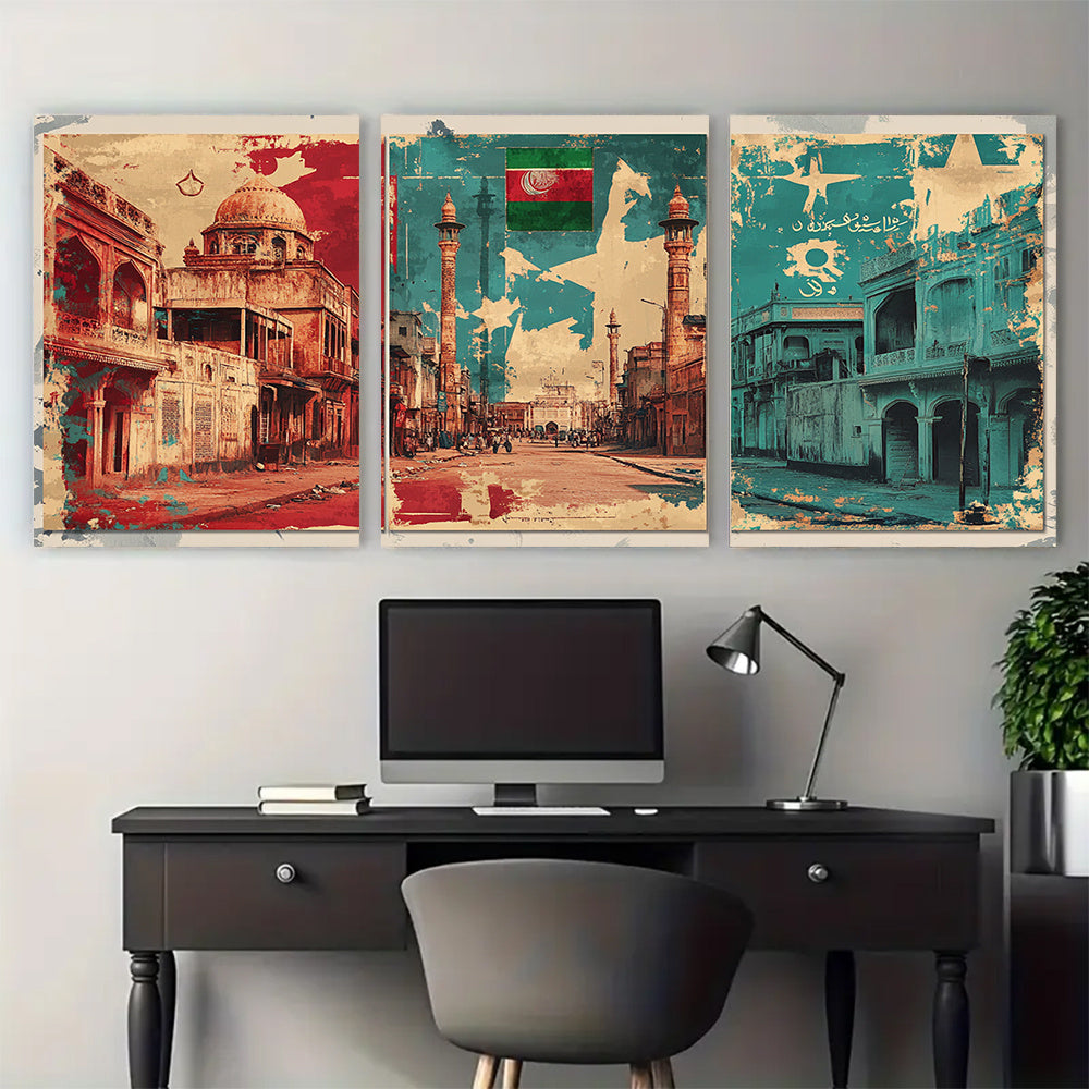 3pcs, 2D Flat Framed wall art - 40.64x60.96 cm, Pakistan Poster Set, Vintage Pakistani Street Art Prints, Islamic Art, Folk Art Poster, Arabic Indian Art, Muslim Gift, Wall Print, 2D Flat