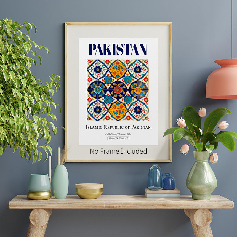 Traditional Pakistani Islamic Republic Tile Wall Art - Vibrant Floral Mosaic Design, High-Quality Canvas Print, Modern Garden & British Style Indoor Decor for Bedroom, Living Room, Office - Spring Home Decoration, Islamic Hom