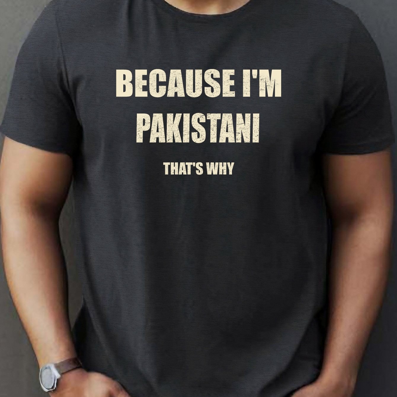 Men'S Casual Short Sleeve T-Shirt - "Because I'm Pakistani That'S Why" Print, Black with Yellow Text, Lightweight Summer Tee for Casual Attire, Comfortable Fit