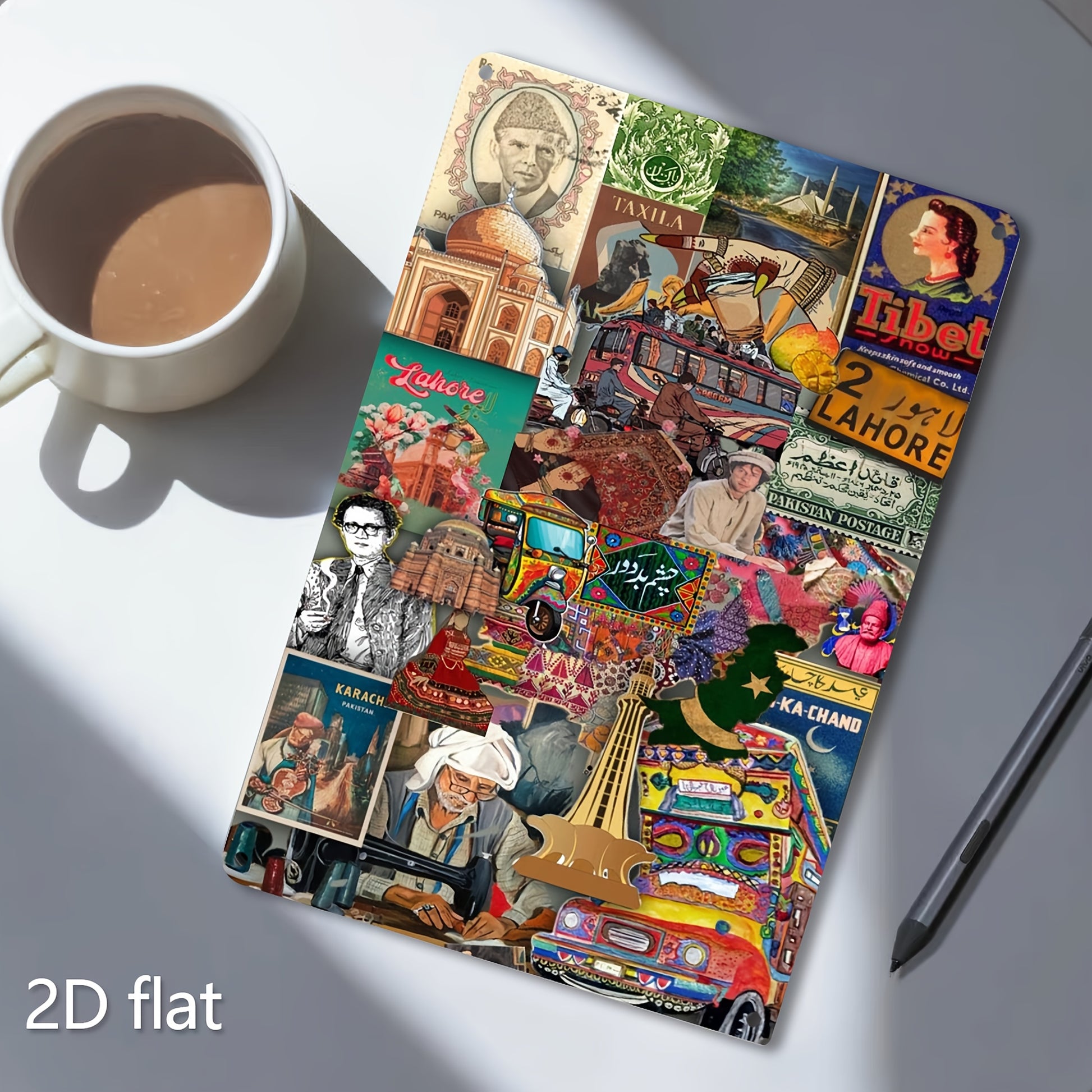 [2D Flat] 1pc, 2D Flat, Iron Plate Painting, Collage of Pakistan, Metal Plaque, Pre-Drilled Holes, Weather-Resistant Iron Art, Exquisite Printed Art, Wall Art, Hanging Art, Indoor Decoration, Restaurant, Living Room Decoratio