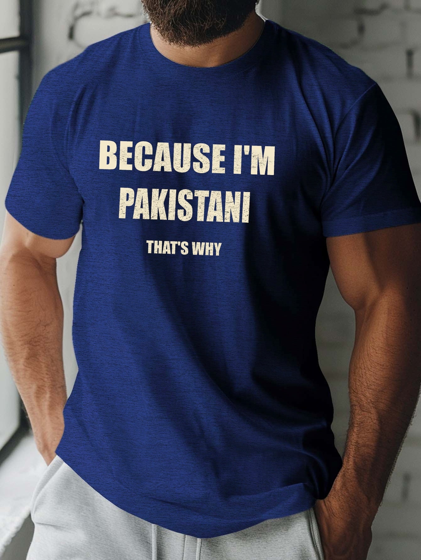 Men'S Casual Short Sleeve T-Shirt - "Because I'm Pakistani That'S Why" Print, Black with Yellow Text, Lightweight Summer Tee for Casual Attire, Comfortable Fit