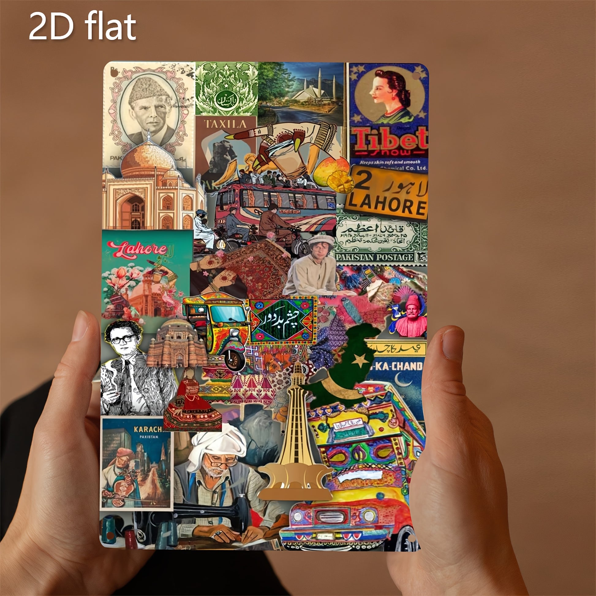 [2D Flat] 1pc, 2D Flat, Iron Plate Painting, Collage of Pakistan, Metal Plaque, Pre-Drilled Holes, Weather-Resistant Iron Art, Exquisite Printed Art, Wall Art, Hanging Art, Indoor Decoration, Restaurant, Living Room Decoratio