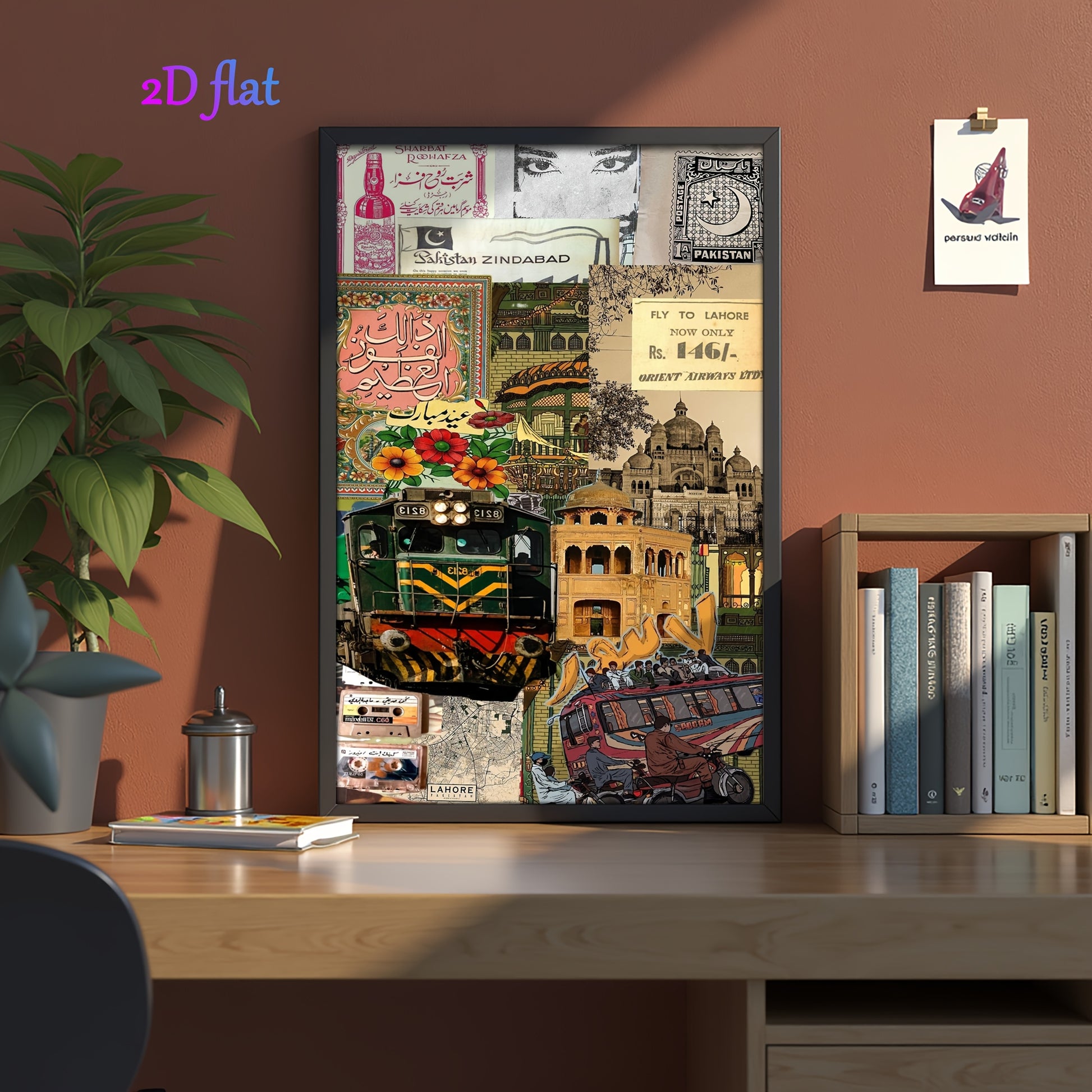 1pc, Wooden Wall Art, Pakistan Style Collage, Wooden Frame, Solid Wood Border, Wall Decoration, Printed Oil Painting, Mural, Hanging Artwork, Suitable for Living Room, Bedroom, Study, Dining Room, Cafe, Bar, Garage, Indoor De
