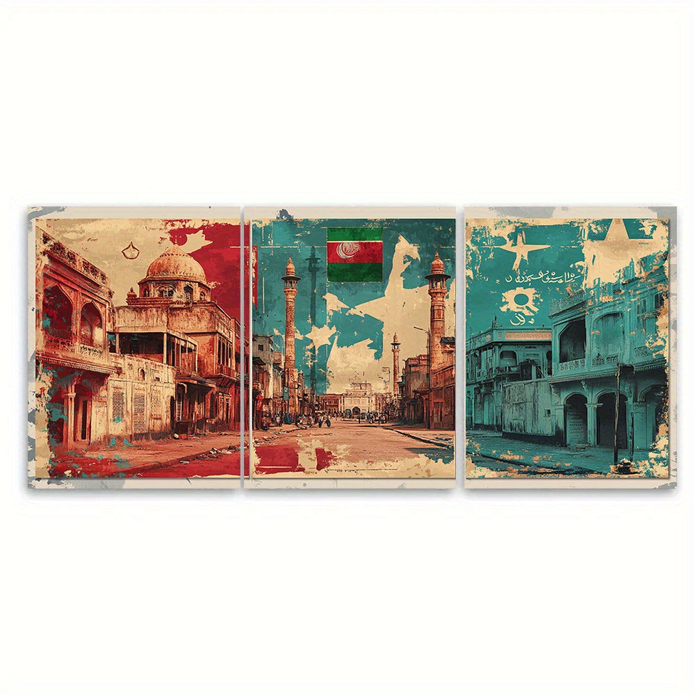 3pcs, 2D Flat Framed wall art - 40.64x60.96 cm, Pakistan Poster Set, Vintage Pakistani Street Art Prints, Islamic Art, Folk Art Poster, Arabic Indian Art, Muslim Gift, Wall Print, 2D Flat