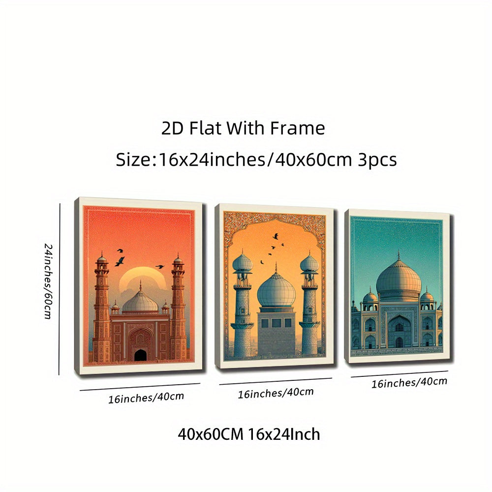 3pcs, 2D Flat Framed wall art - 40.64x60.96cm, Set of 3 Karachi Posters, Pakistan Travel Prints, Karachi Travel Art, Islamic Wall Art, Islamic Travel Posters, Muslim Gift, Pakistani Decor, 2D Flat
