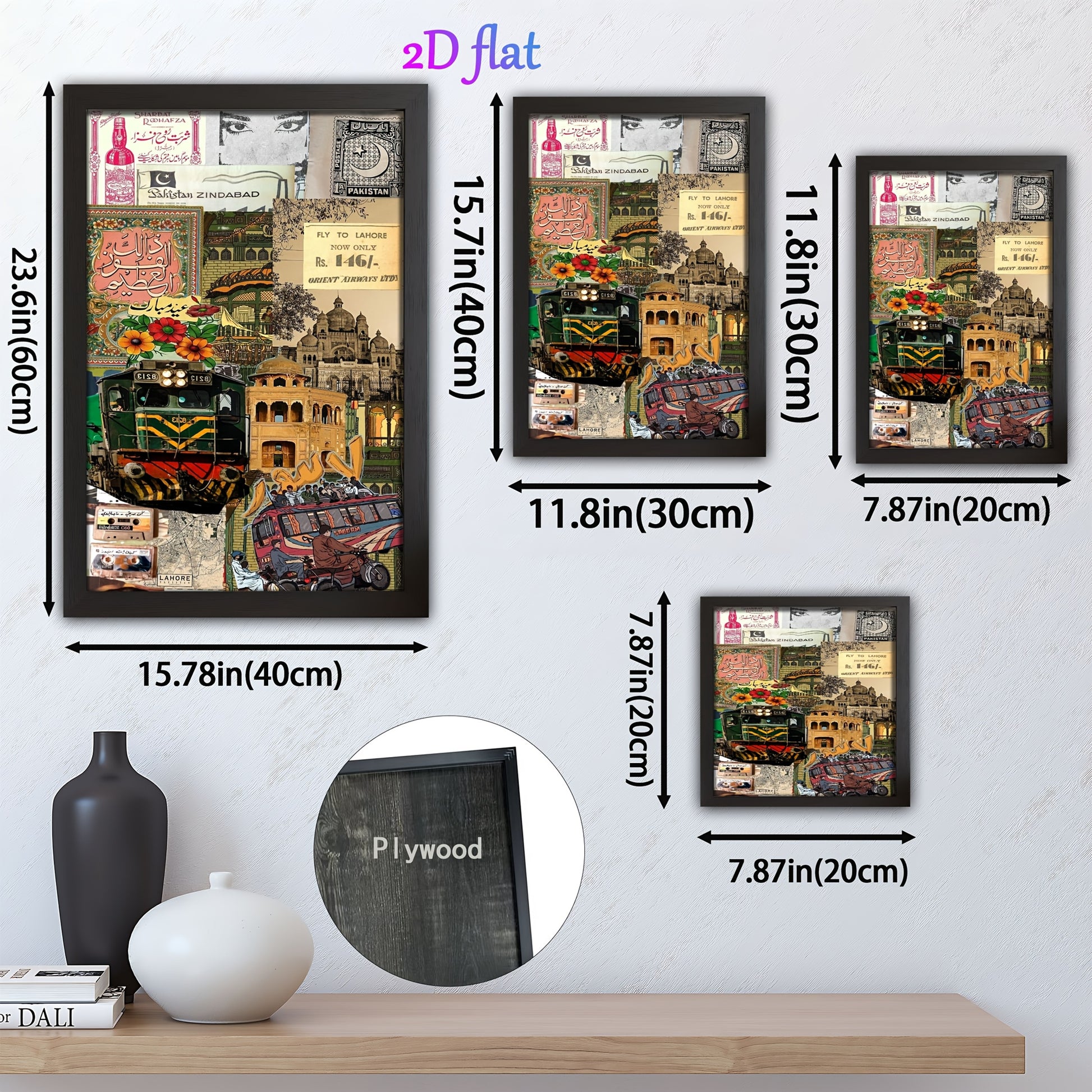 1pc, Wooden Wall Art, Pakistan Style Collage, Wooden Frame, Solid Wood Border, Wall Decoration, Printed Oil Painting, Mural, Hanging Artwork, Suitable for Living Room, Bedroom, Study, Dining Room, Cafe, Bar, Garage, Indoor De