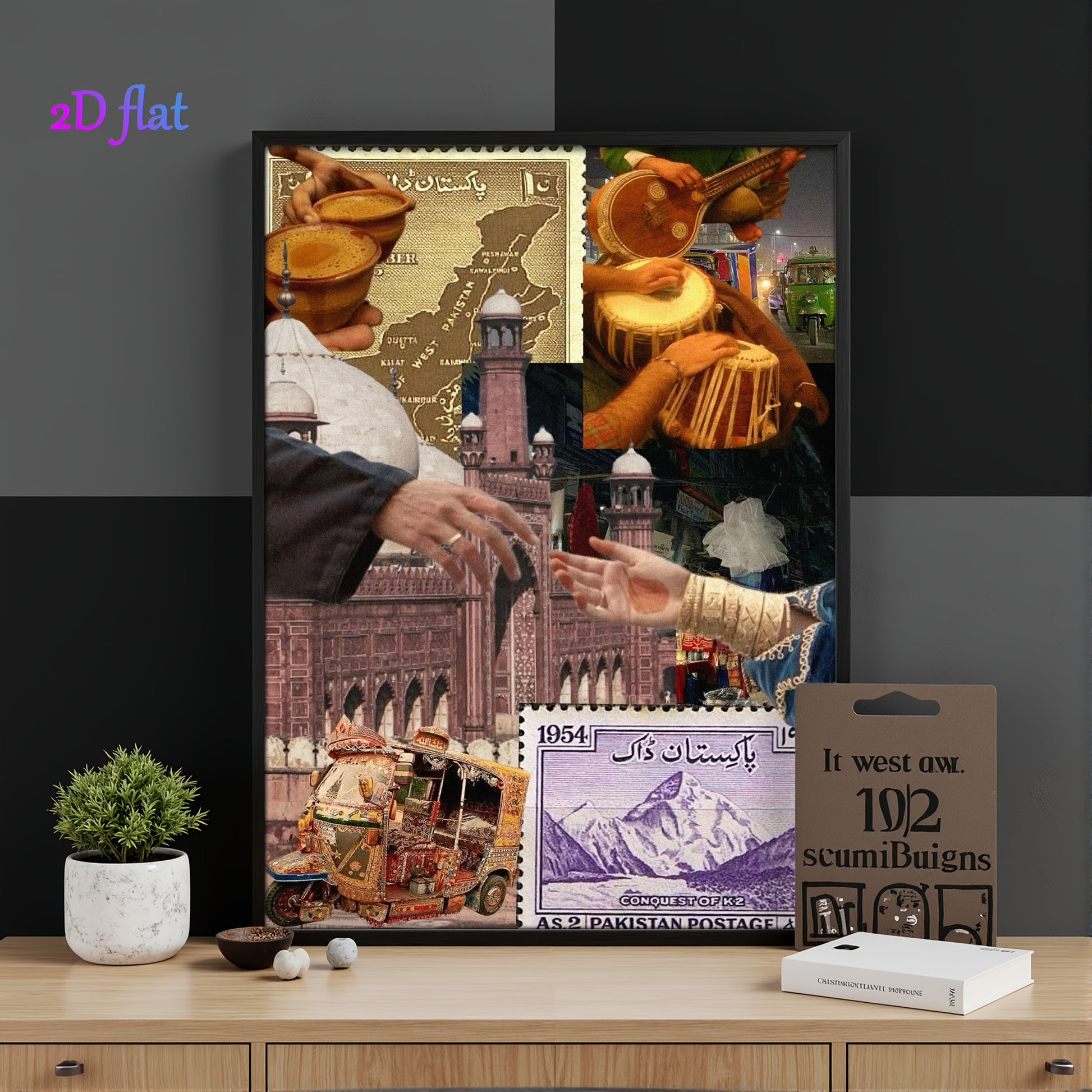 1pc, Wooden Picture, Pakistani-Style Collage, Wooden Core, Solid Wood Frame, Wall Decoration, Printed Oil Painting, Mural, Hanging Art Piece, Suitable for Living Room, Bedroom, Study, Restaurant, Cafe, Bar, Garage, Indoor Dec