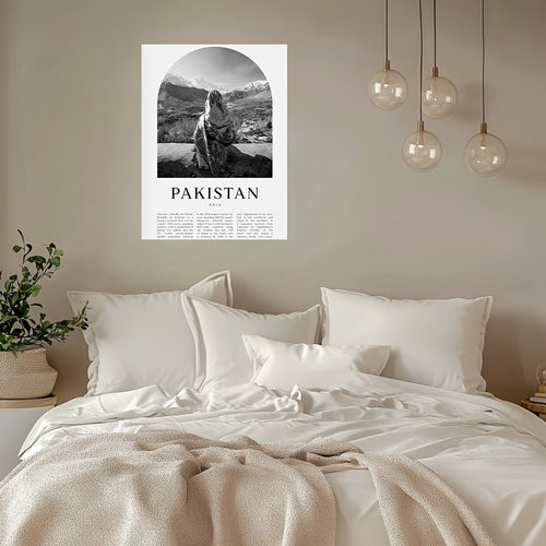 1pc Framed Pakistan Wall Art Print - Black & White Mountain Landscape with Traditional Woman, 29.97x39.88 cm Canvas Poster, Cultural Home Decor for Living Room, Office, or Classroom, Office Decoration, Minimalist Design, 2D F