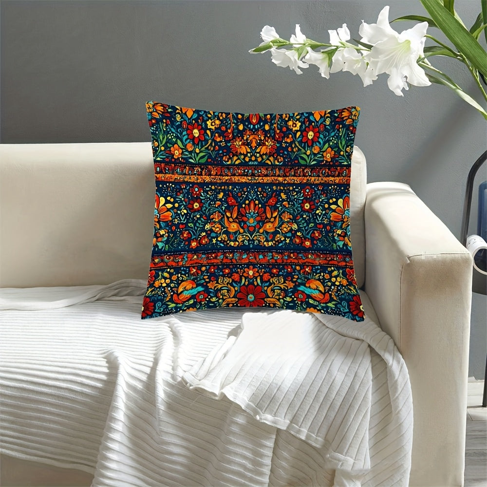 1pc Vibrant Pakistani Truck Art Inspired Design 45.72x45.72 cm Polyester Pillow Cover, Zipper Closure, Sofa Bed Multipurpose Room Decor, No pillow core tryu10