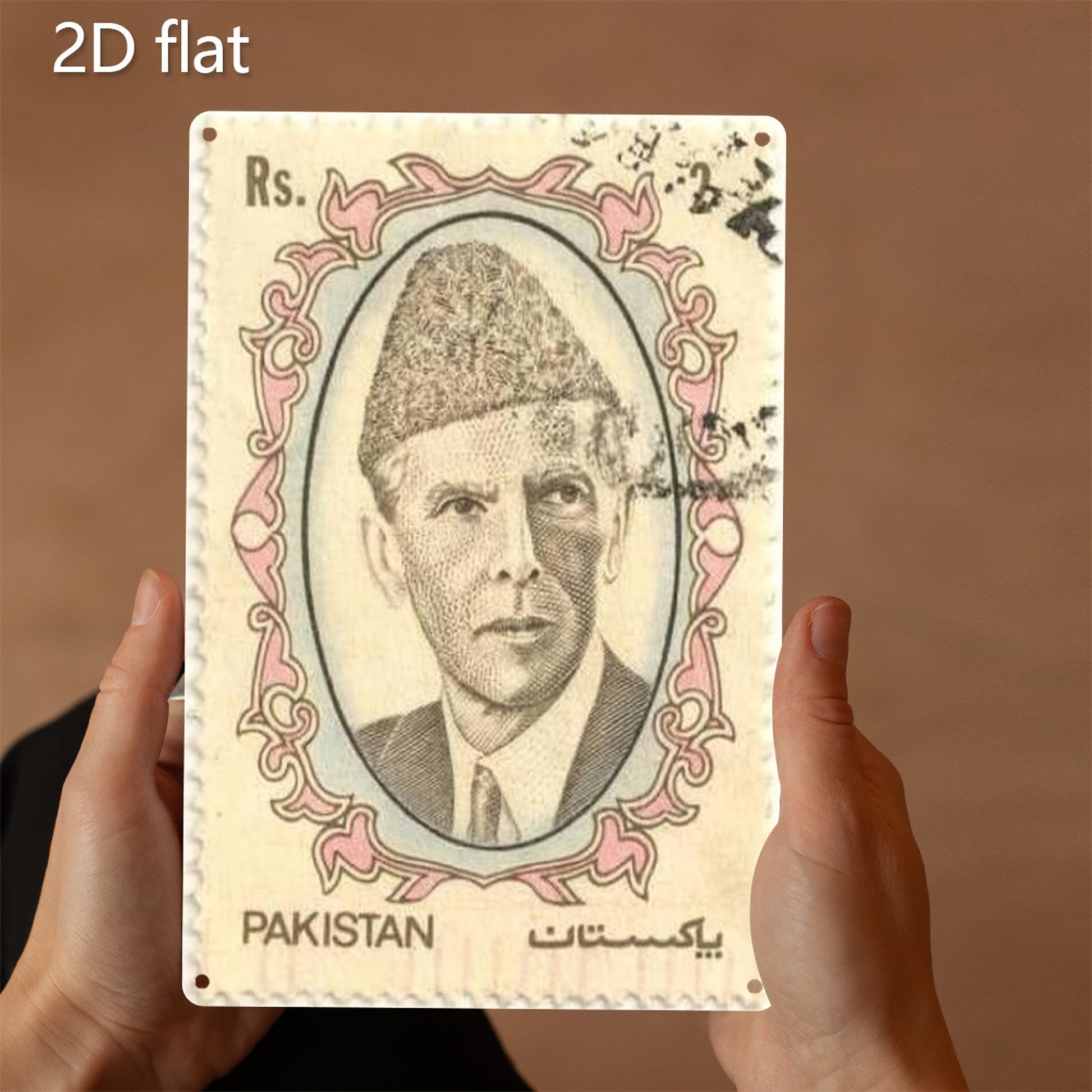 2D Flat, 1pc Jinnah Stamp Tinplate Metal Plaque - Vintage Pakistan Quaid-e-Azam Wall Art, Weather-Resistant Iron Hanging Decor with Pre-Drilled Holes, 19.99x29.97 cm Indoor/Outdoor Decoration for Home, Garden, Courtyard & Hol