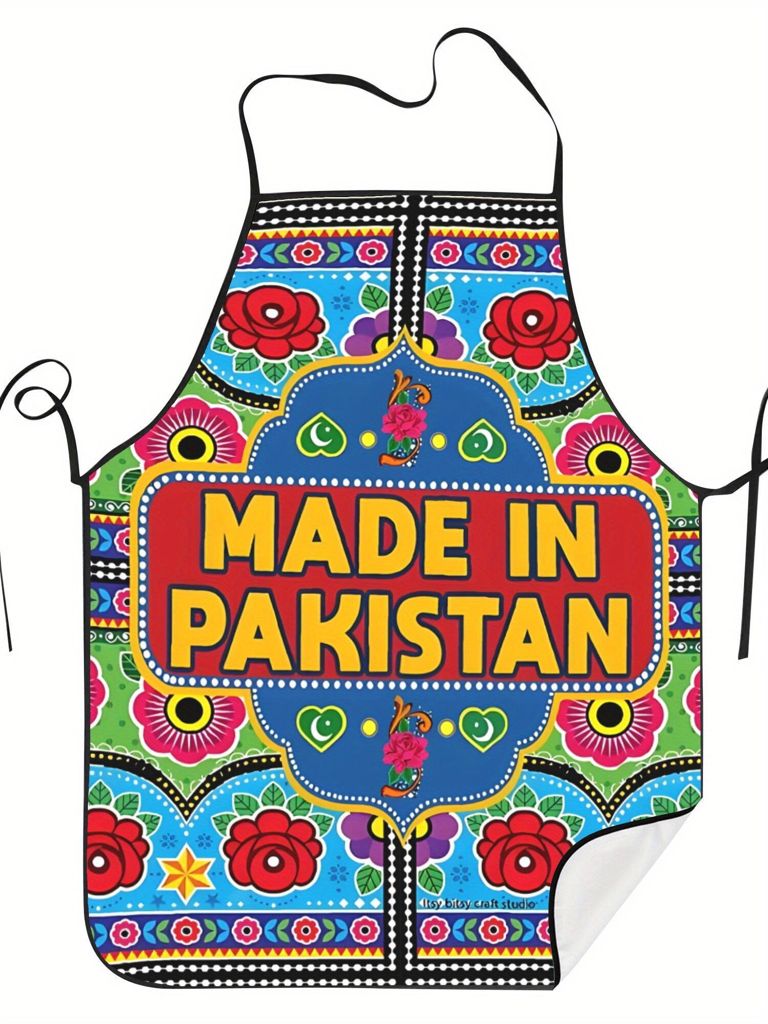 Vintage Truck Adjustable Cooking Apron - Unisex Kitchen Apron with Vibrant Floral Print, "Made in Pakistan" Text, Adjustable Neck Strap & Ties, Durable Fabric for Home Cooking & Cultural Enthusiasts, Culinary Attire, Cultural