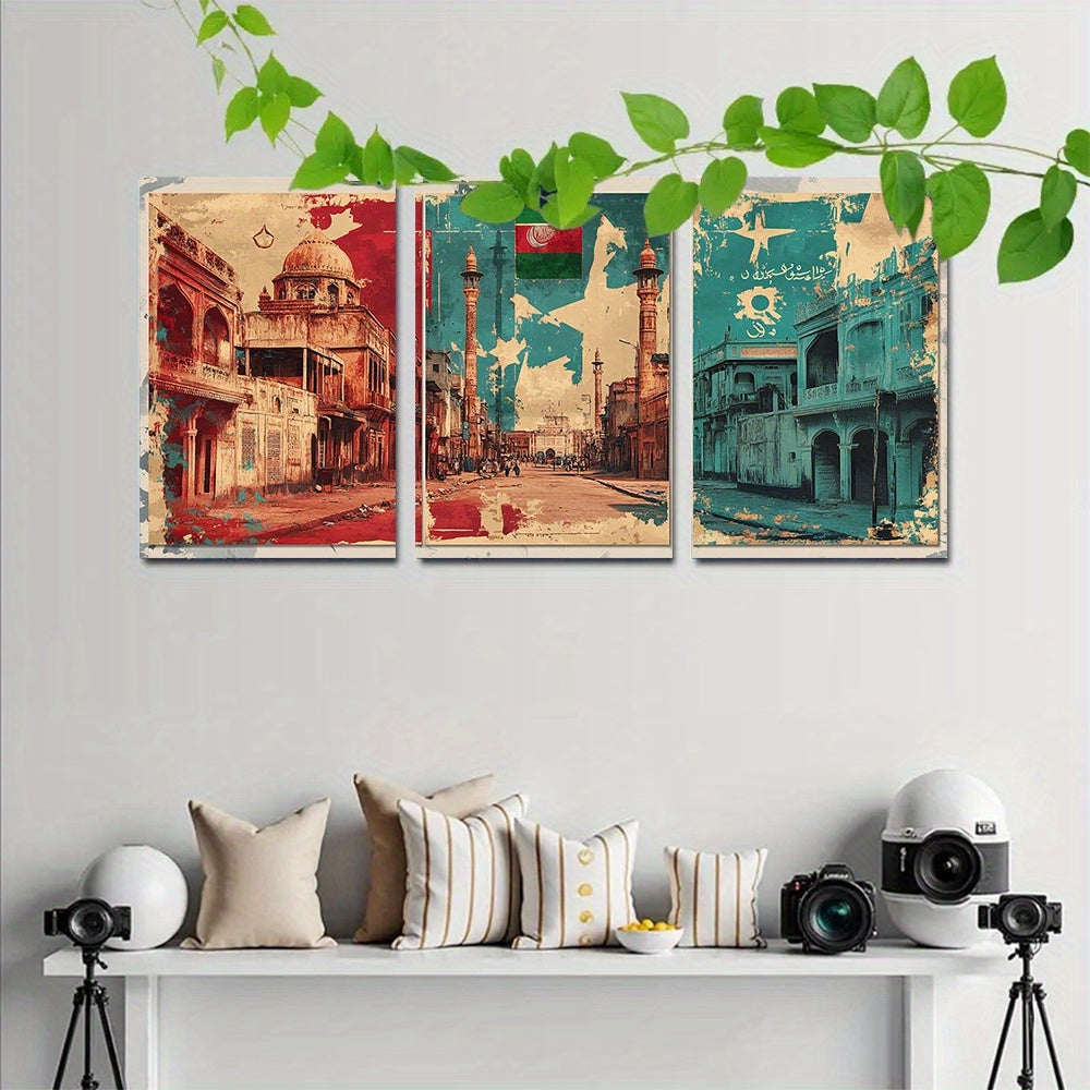 3pcs, 2D Flat Framed wall art - 40.64x60.96 cm, Pakistan Poster Set, Vintage Pakistani Street Art Prints, Islamic Art, Folk Art Poster, Arabic Indian Art, Muslim Gift, Wall Print, 2D Flat