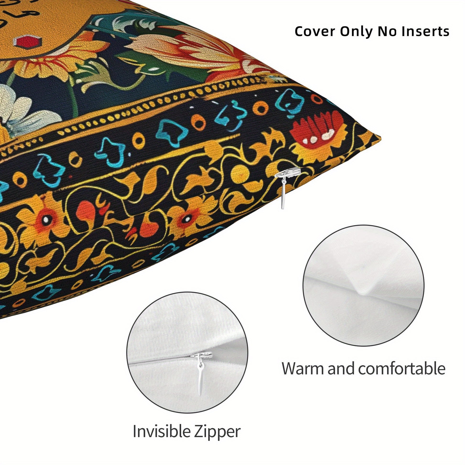 Pakistani Truck Art Cushion Cover - Contemporary Floral & Eye Motif with Urdu Script, Vibrant Polyester Throw Pillow Case, Zipper Closure & Machine Washable for Living Room Home Decor, Truck Decor, Artistic Eye Design, Easy C