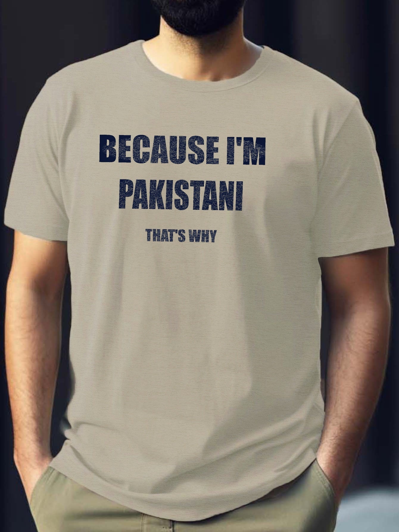 Men'S Casual Short Sleeve T-Shirt - "Because I'm Pakistani That'S Why" Print, Black with Yellow Text, Lightweight Summer Tee for Casual Attire, Comfortable Fit