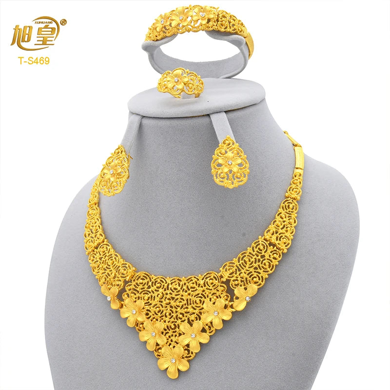 Luxury Flower Shape Golden Necklace Sets