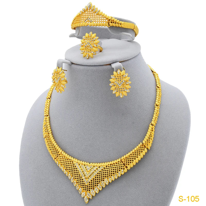 Luxury Flower Shape Golden Necklace Sets