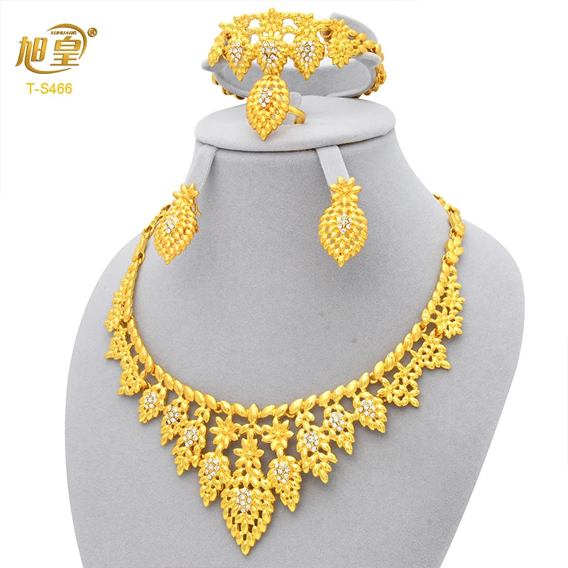 Luxury Flower Shape Golden Necklace Sets