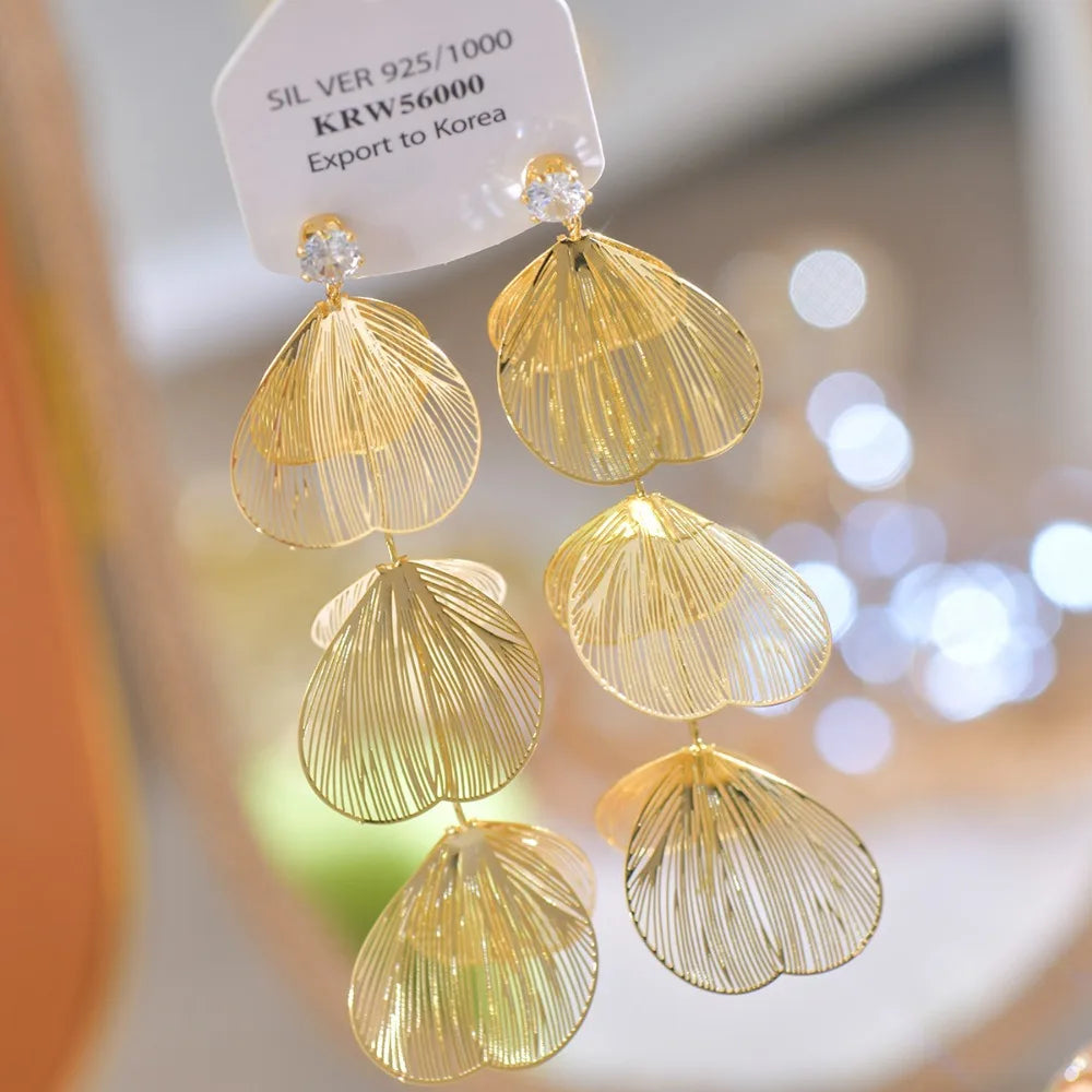 Big Flower Petal Long Tassel Drop Earrings