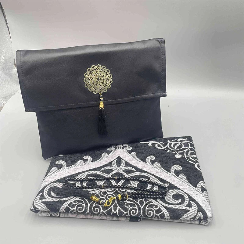 3Pcs/Set Prayer Rug+ Prayer Beads +Bag Islamic Muslim Tassel Tapestry Ramadan Gifts Portable Travel Prayer Blanket Mat