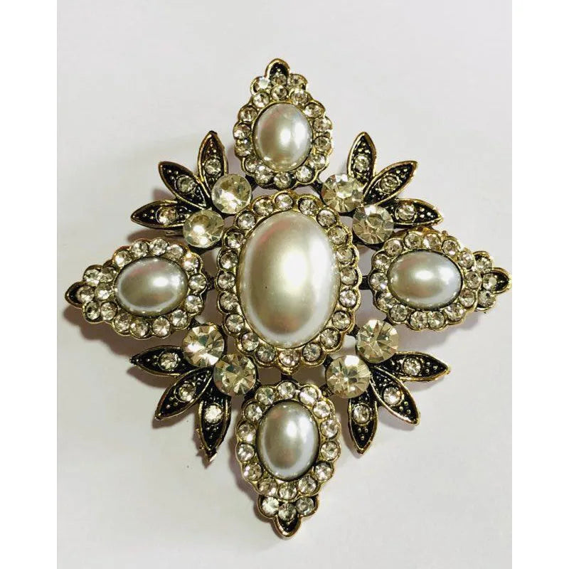 Baroque Style Bridal Crystal Pearl Cross Brooch / Pendant Shawl Pin
