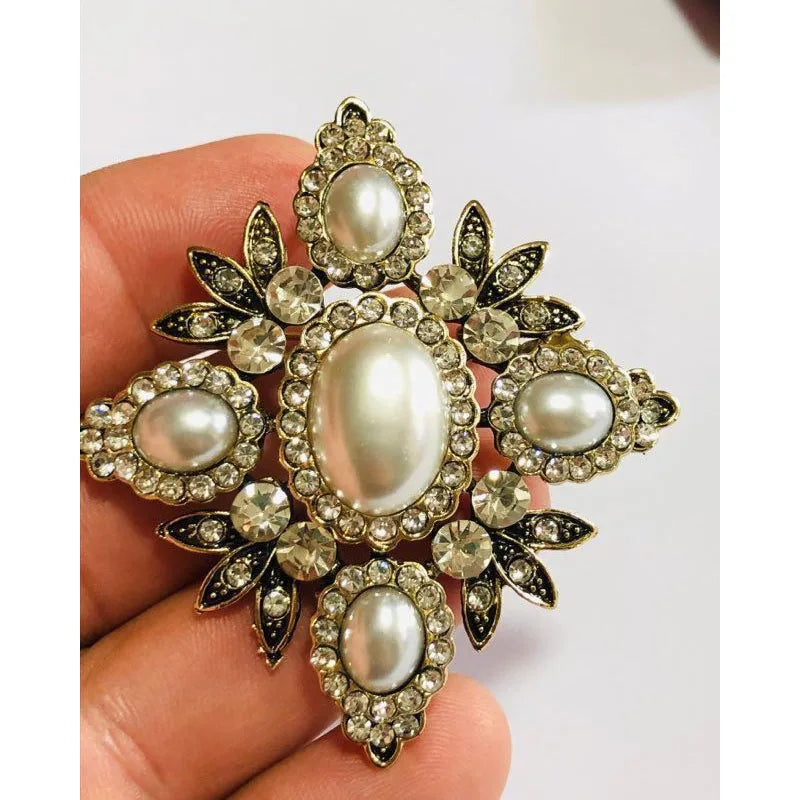 Baroque Style Bridal Crystal Pearl Cross Brooch / Pendant Shawl Pin