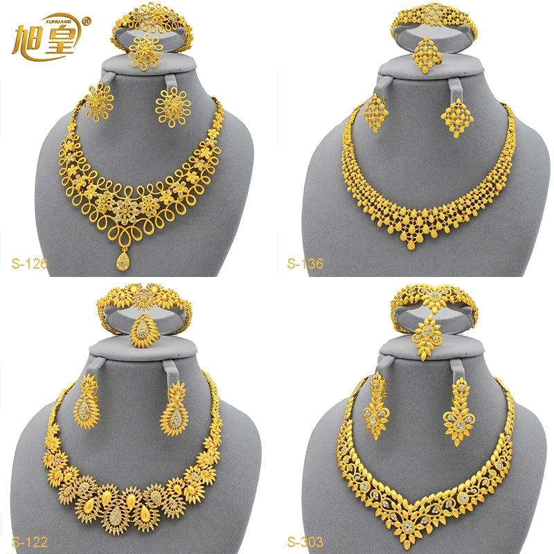 Luxury Flower Shape Golden Necklace Sets