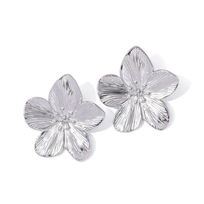 Gold Plated Big Flower Zircon Stud Earrings