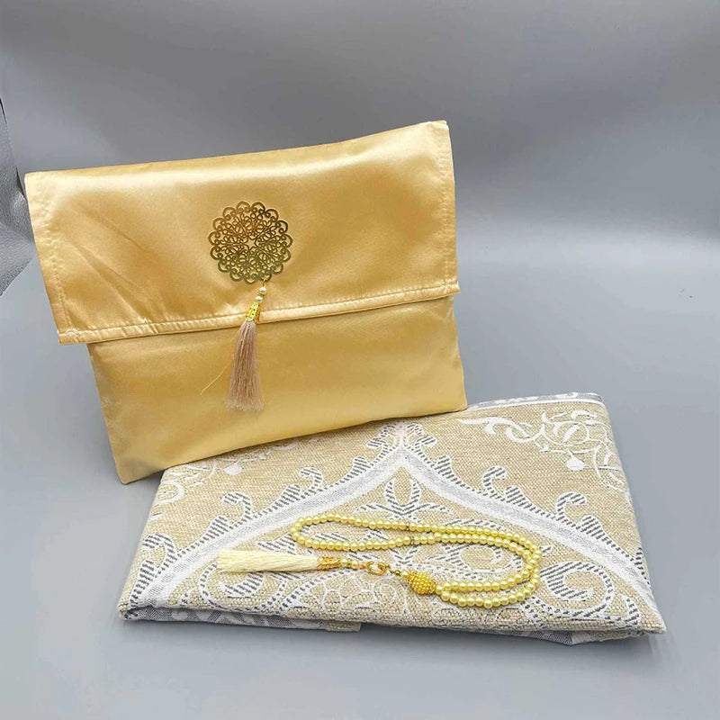 3Pcs/Set Prayer Rug+ Prayer Beads +Bag Islamic Muslim Tassel Tapestry Ramadan Gifts Portable Travel Prayer Blanket Mat