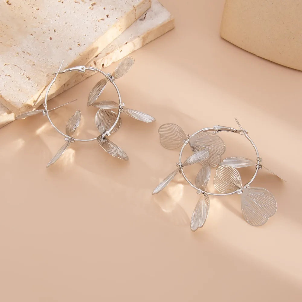 Big Flower Petal Long Tassel Drop Earrings