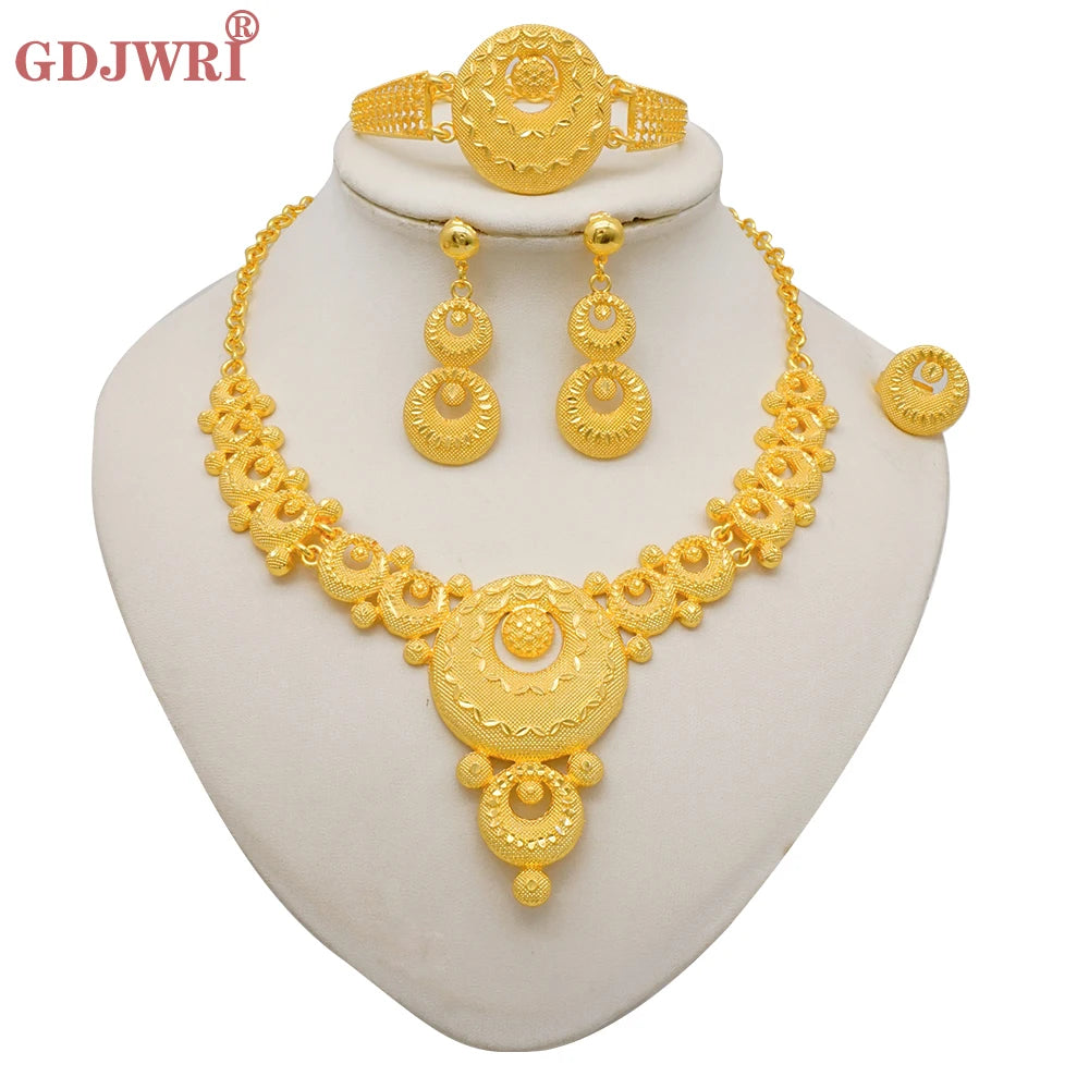 Round Necklace Bracelet Earing Ring Set