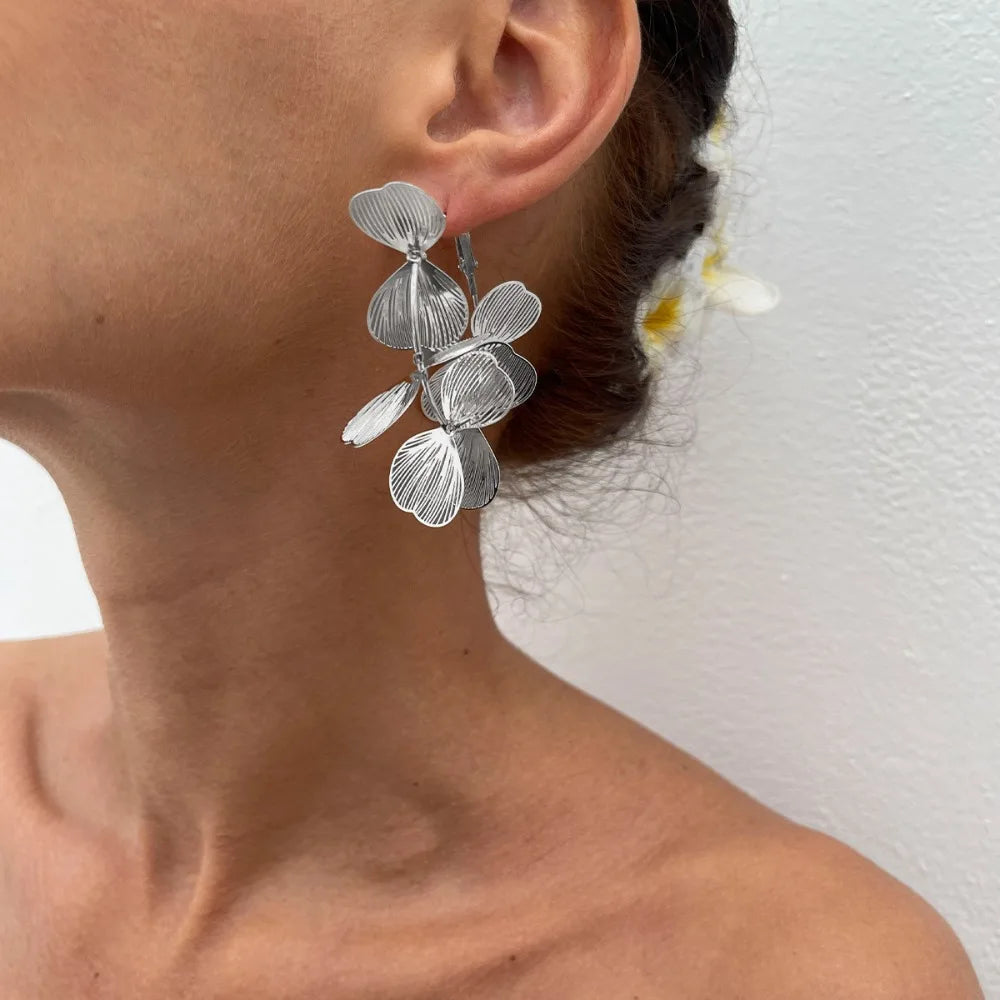 Big Flower Petal Long Tassel Drop Earrings
