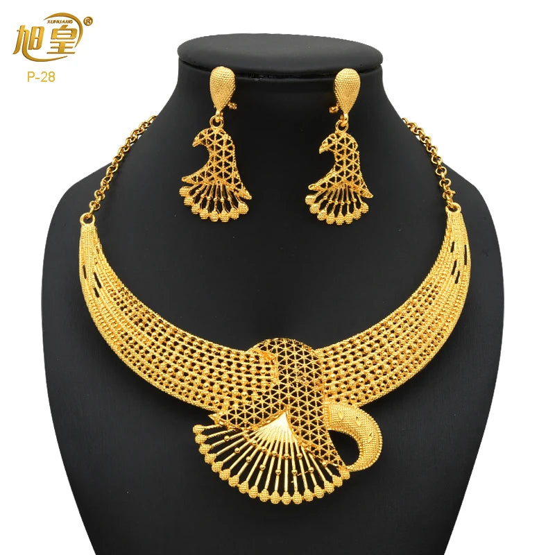 Luxury Flower Shape Golden Necklace Sets
