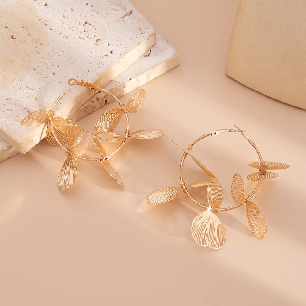 Big Flower Petal Long Tassel Drop Earrings