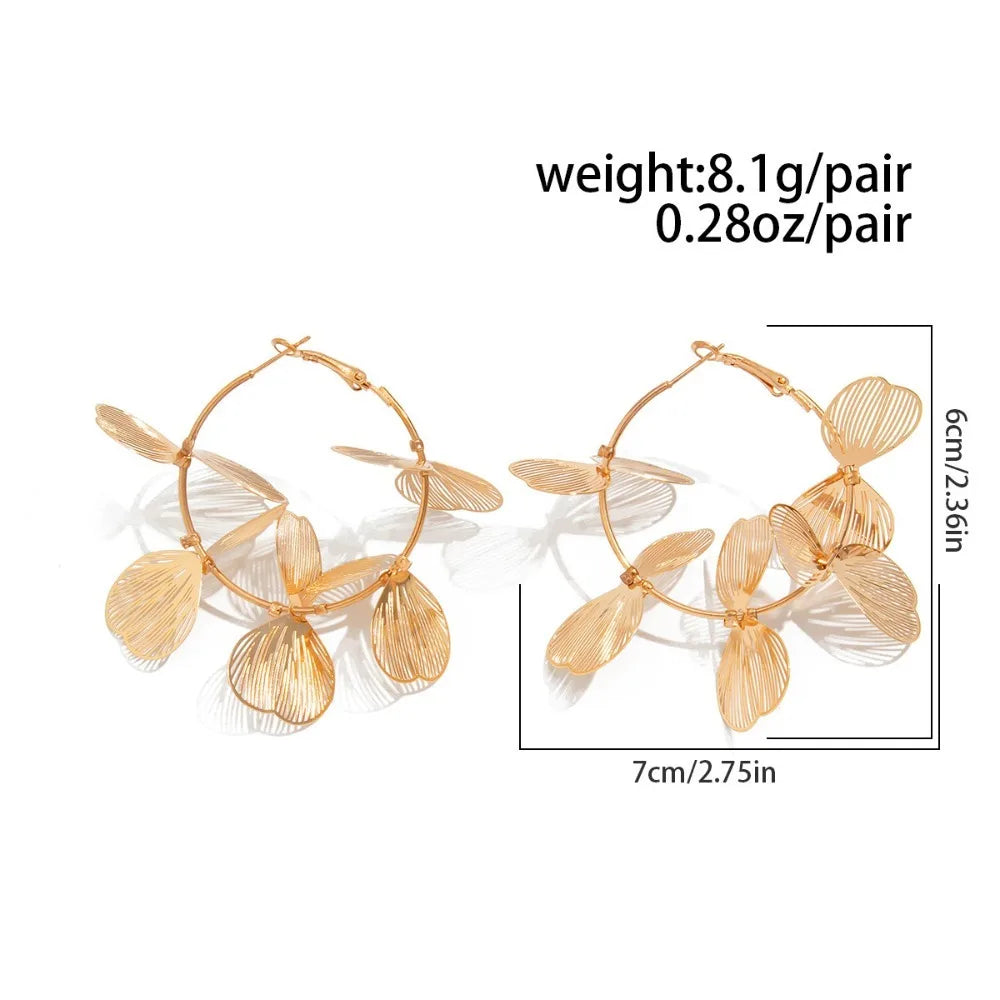 Big Flower Petal Long Tassel Drop Earrings