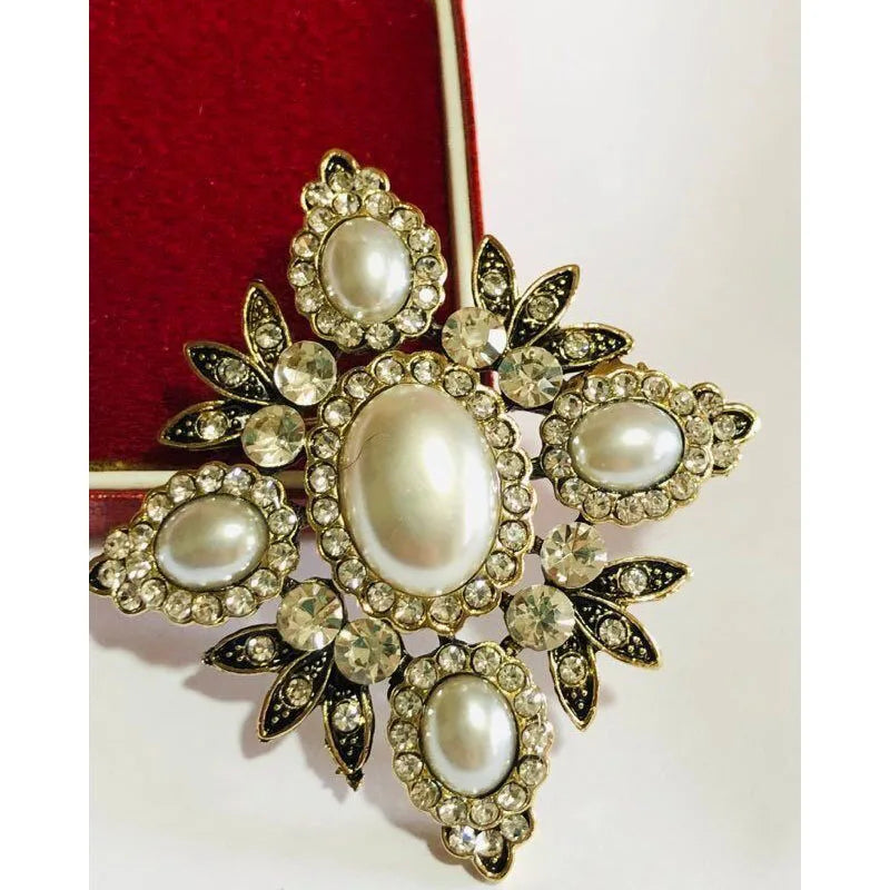 Baroque Style Bridal Crystal Pearl Cross Brooch / Pendant Shawl Pin