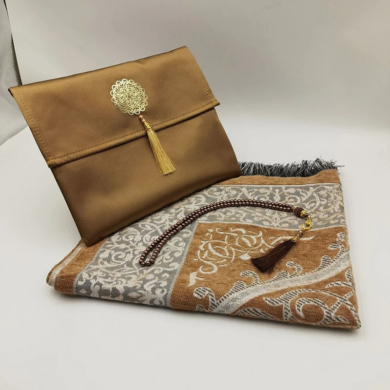 3Pcs/Set Prayer Rug+ Prayer Beads +Bag Islamic Muslim Tassel Tapestry Ramadan Gifts Portable Travel Prayer Blanket Mat