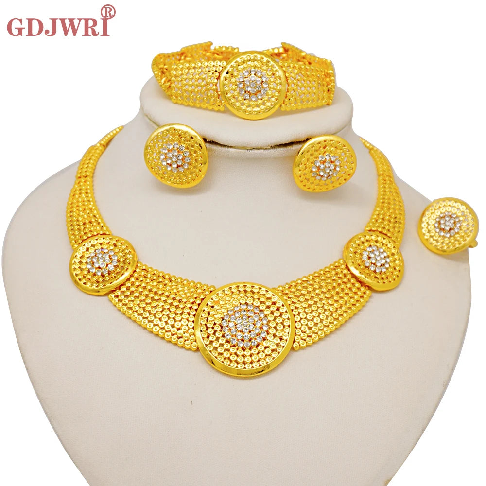 Round Necklace Bracelet Earing Ring Set
