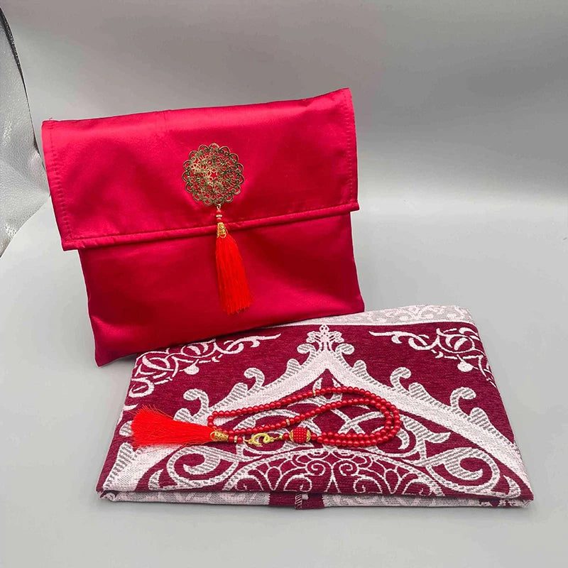 3Pcs/Set Prayer Rug+ Prayer Beads +Bag Islamic Muslim Tassel Tapestry Ramadan Gifts Portable Travel Prayer Blanket Mat