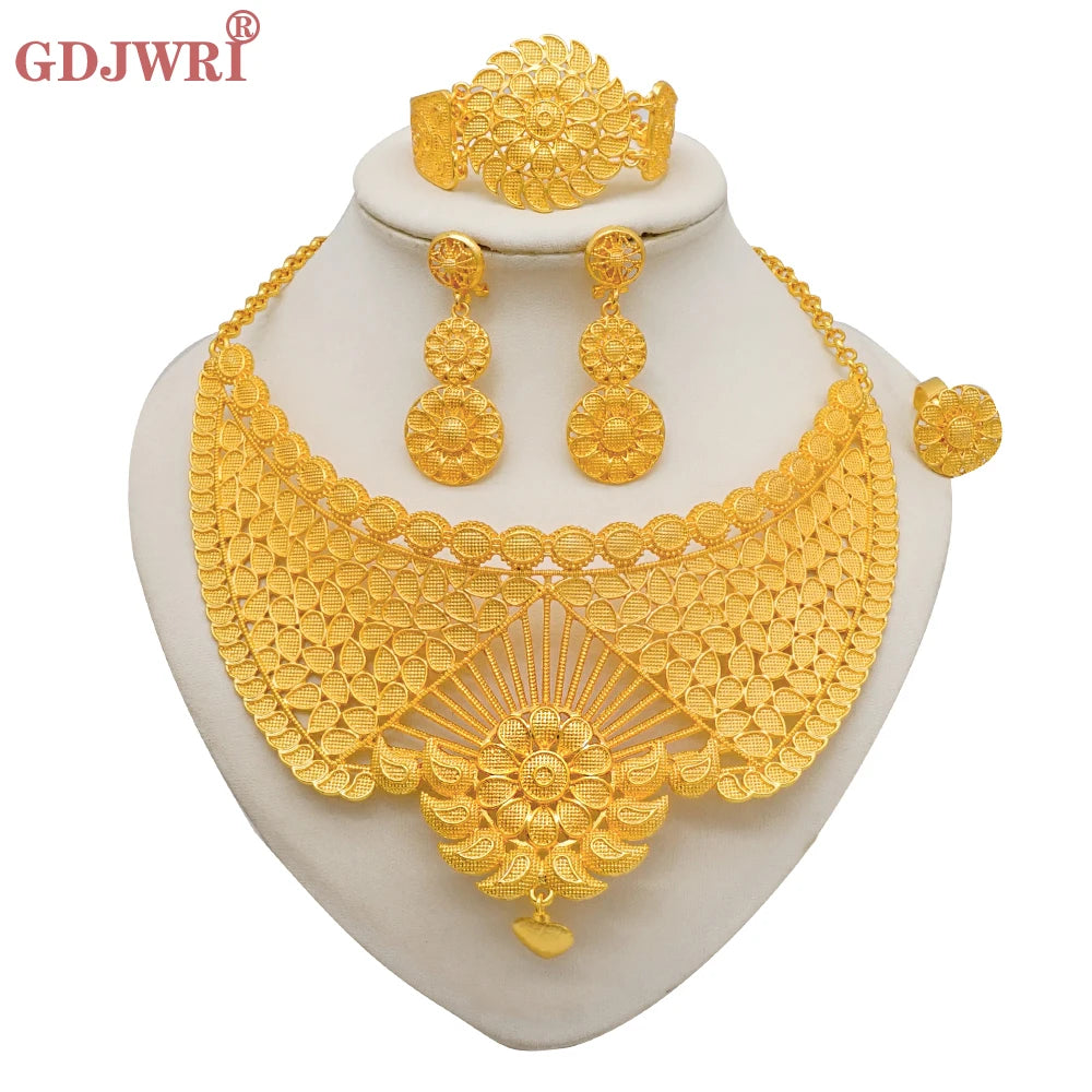 Round Necklace Bracelet Earing Ring Set