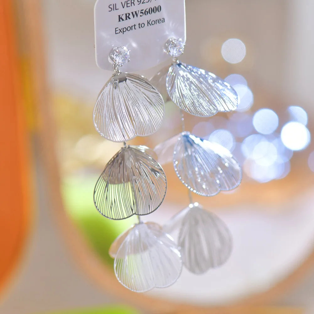 Big Flower Petal Long Tassel Drop Earrings