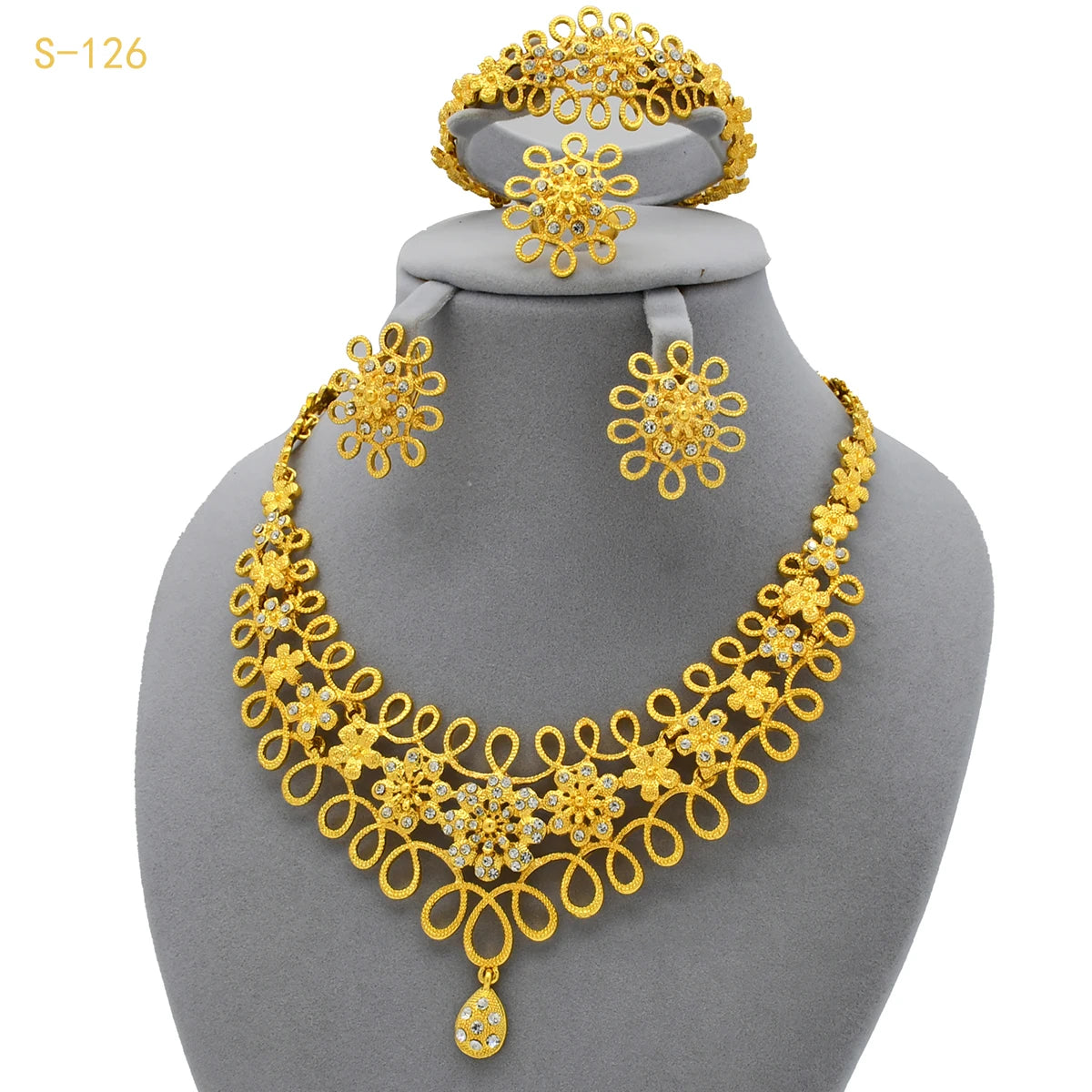 Luxury Flower Shape Golden Necklace Sets